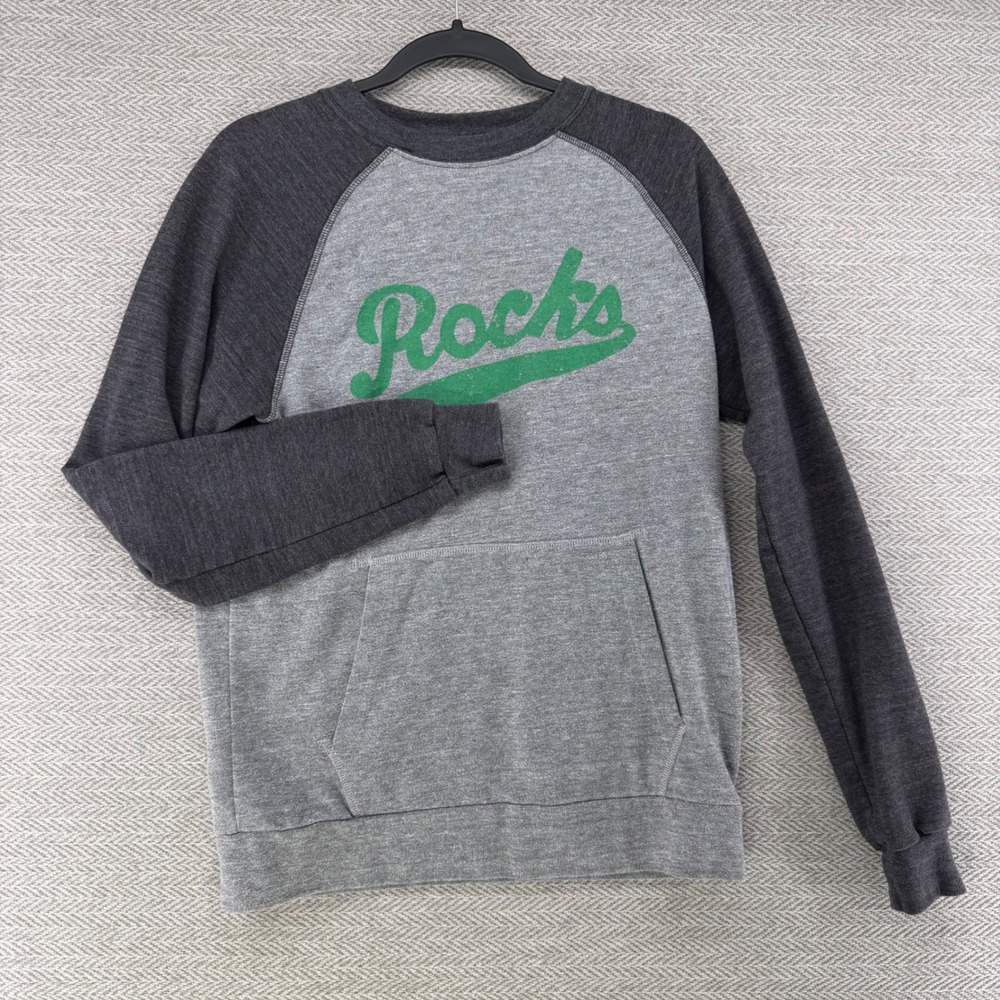 Holloway Sweatshirt Medium Grey Tri-Blend Rocks Graphic Raglan Pullover Hoodie